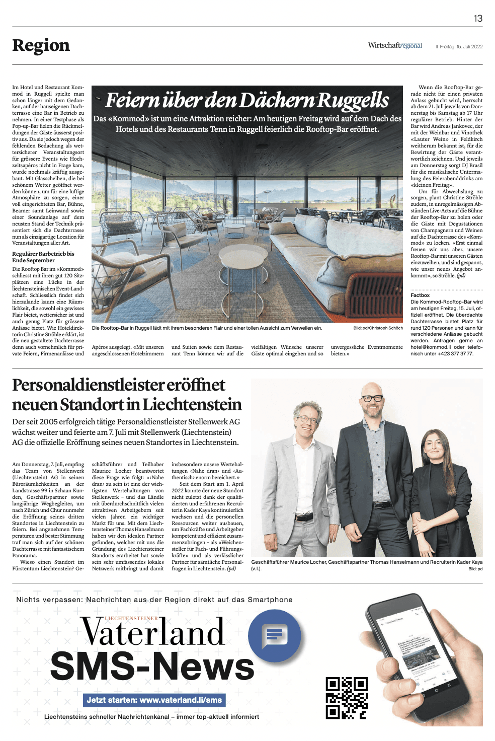 Zeitungsartikel Liechtensteiner Vaterland 15.7.22